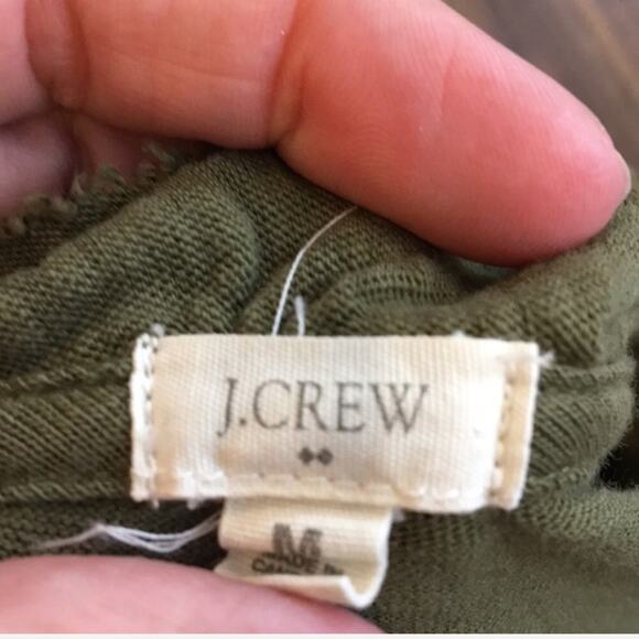 J Crew army green ruffle neck long sleeve top - Picture 2 of 4